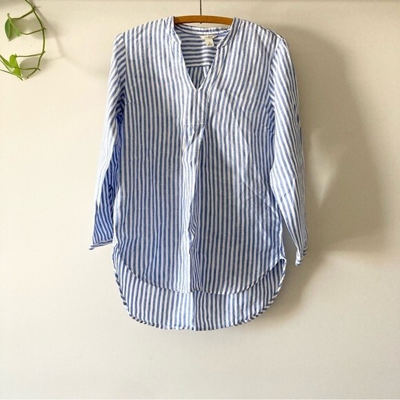 L.L. Bean Linen Striped Split Neck Long Sleeved Tunic Sz S Petite - Picture 3 of 7